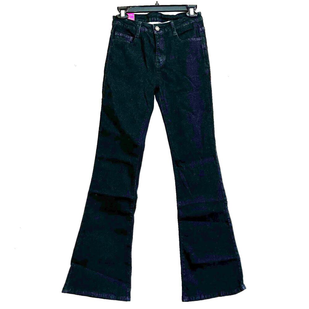 TENGFU NEW Women's Flare Jeans Size 4 Raw Black Stretch Mid-Rise Jeans